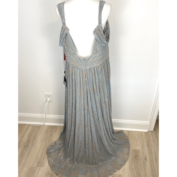 Mac Duggal Grecian Cold Shoulder Backless Gown In Golden Blue 26362 Size 14 New - Picture 10 of 16